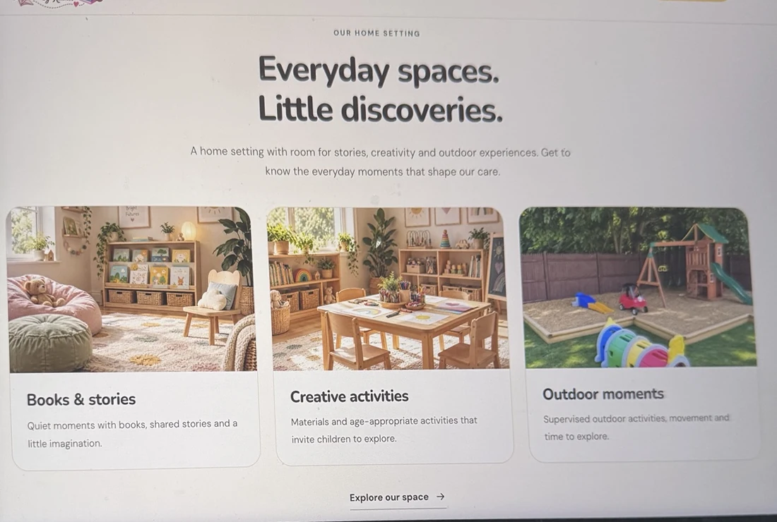 Bloco de ambientes e atividades no website Sunshine.